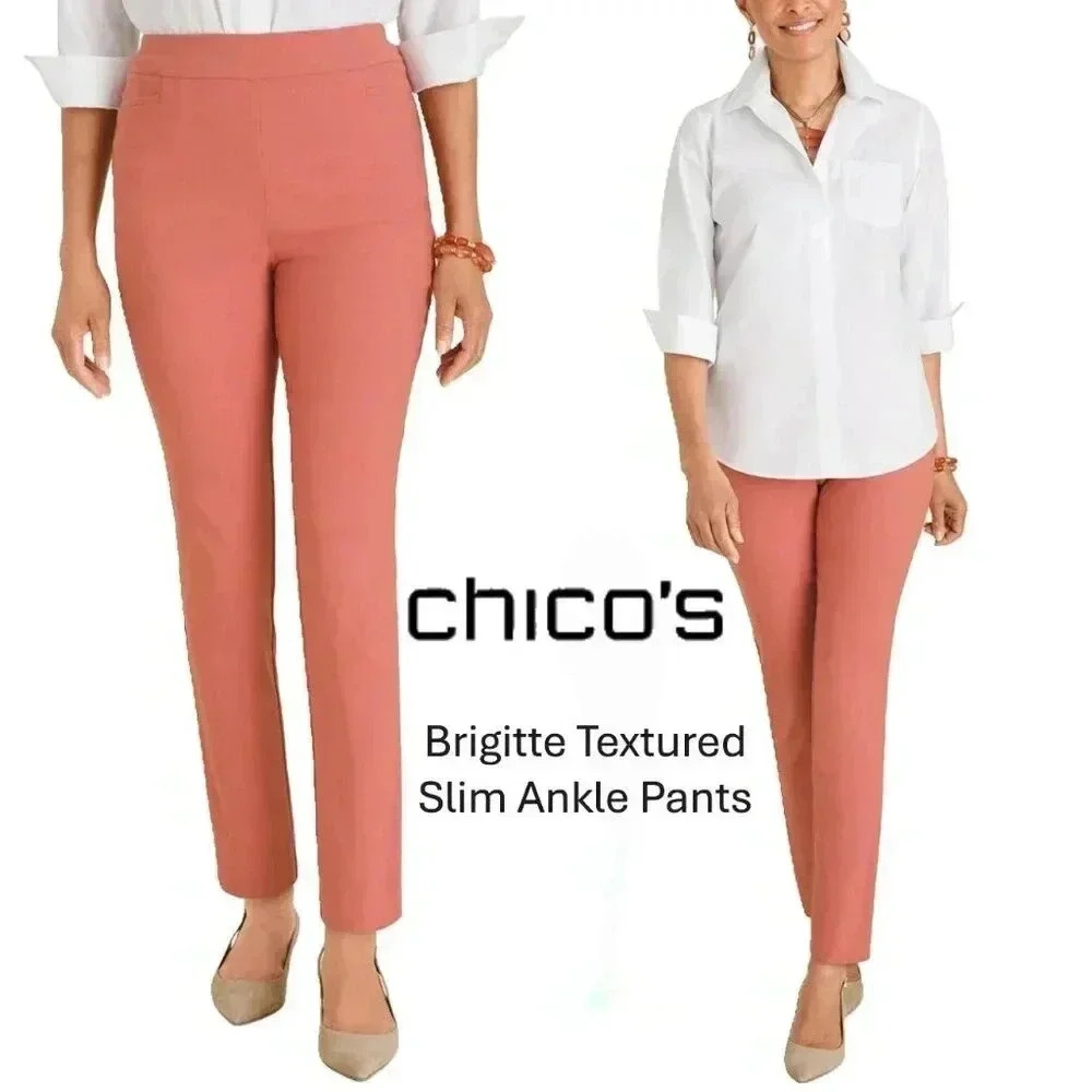 Chico's So Slimming Textured Desert Coral Slim Leg Pant / Size 3T - US Size 16T